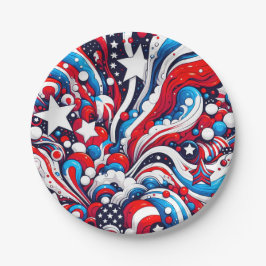Plato De Papel Patriótico Rojo, Blanco y Azul 4 de julio