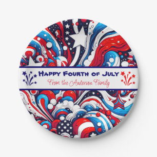 Plato De Papel Patriótico rojo, blanco y azul personalizado