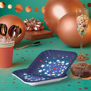 Plato De Papel Patriótico Starburst Red White y Blue USA