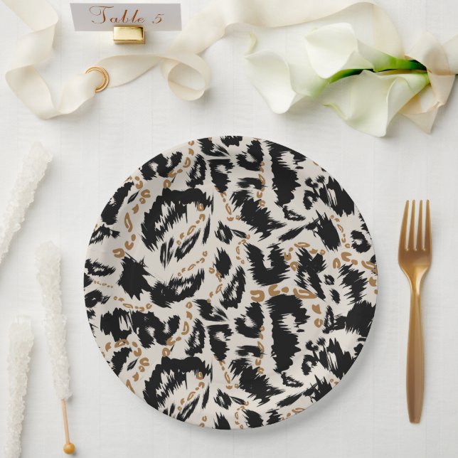 Plato De Papel Patrón abstracto de leopardo africano bohemio (Boda)