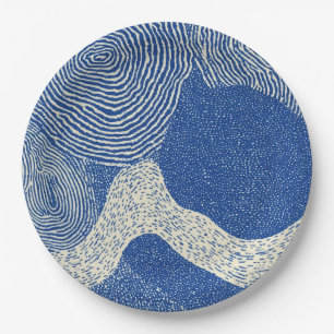 Plato De Papel Patrón abstracto de onda de madera blanca azul
