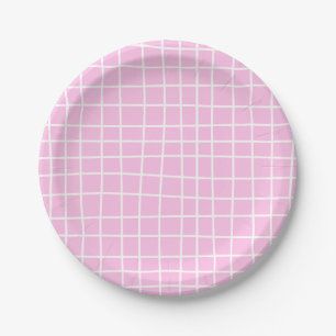 Plato De Papel Patrón abstracto de rejilla rosa suave