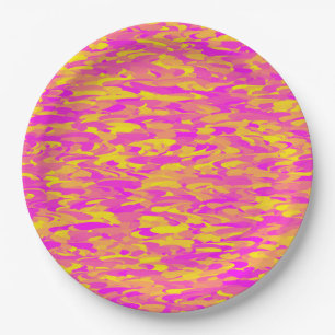Plato De Papel Patrón abstracto Naranja amarillo rosado
