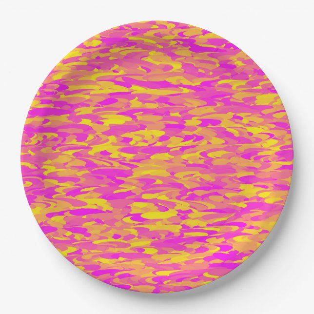 Plato De Papel Patrón abstracto Naranja amarillo rosado (Anverso)