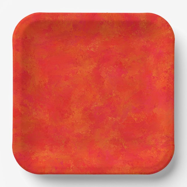 Plato De Papel Patrón abstracto naranja rojo (Anverso)