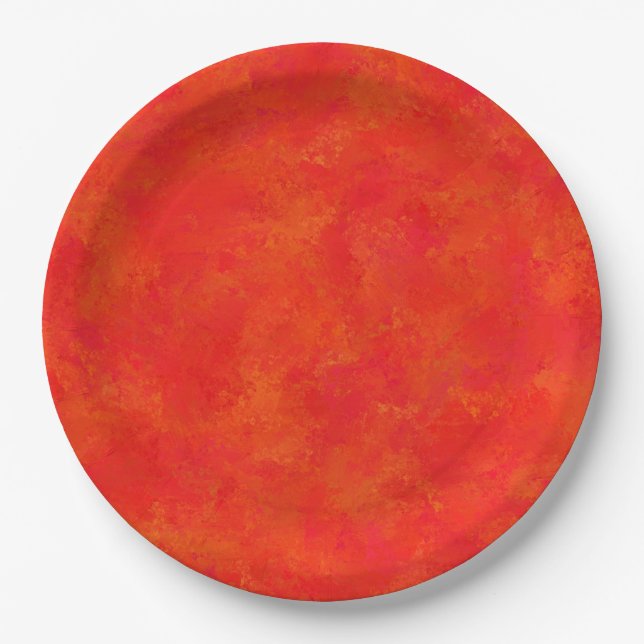 Plato De Papel Patrón abstracto naranja rojo (Anverso)