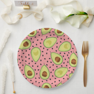 Plato De Papel Patrón aguacate rosado