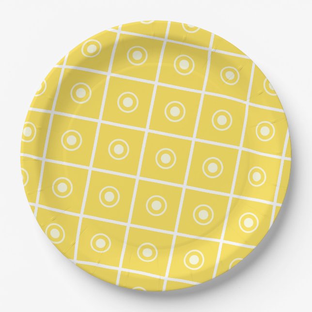 Plato De Papel Patrón amarillo Placas de papel (Anverso)