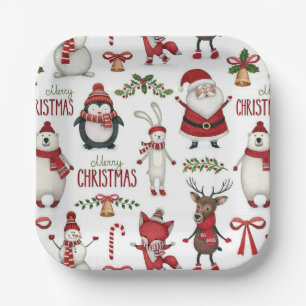 Plato De Papel Patrón animal de los navidades