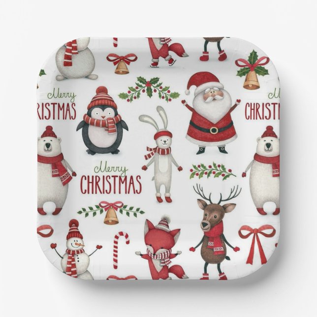 Plato De Papel Patrón animal de los navidades (Anverso)