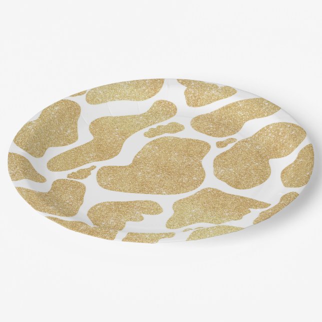 Plato De Papel Patrón animal de puntos grandes de vaca blanco dor (Angular)