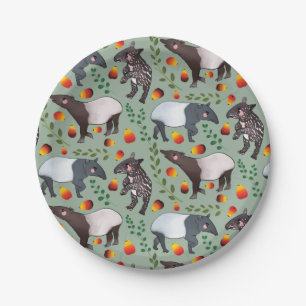 Plato De Papel Patrón animal tapir verde y negro de Malasia