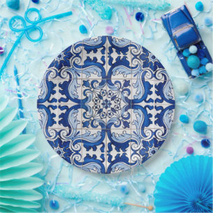 Plato De Papel Patrón antiguo de mosaico floral