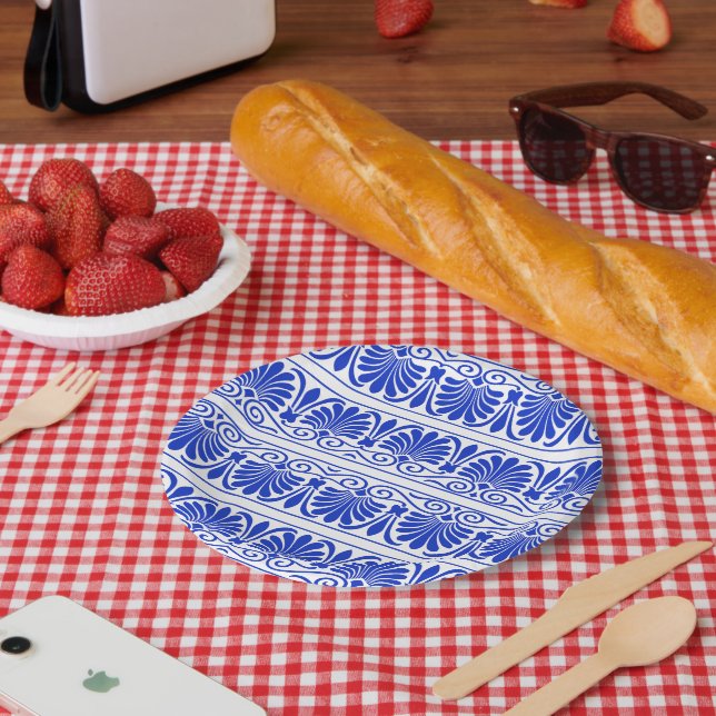 Plato De Papel Patrón árabe del Mediterráneo griego Azul (Picnic)