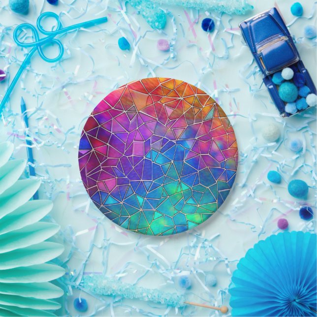 Plato De Papel Patrón arcoiris de vidrio templado (Fiesta)