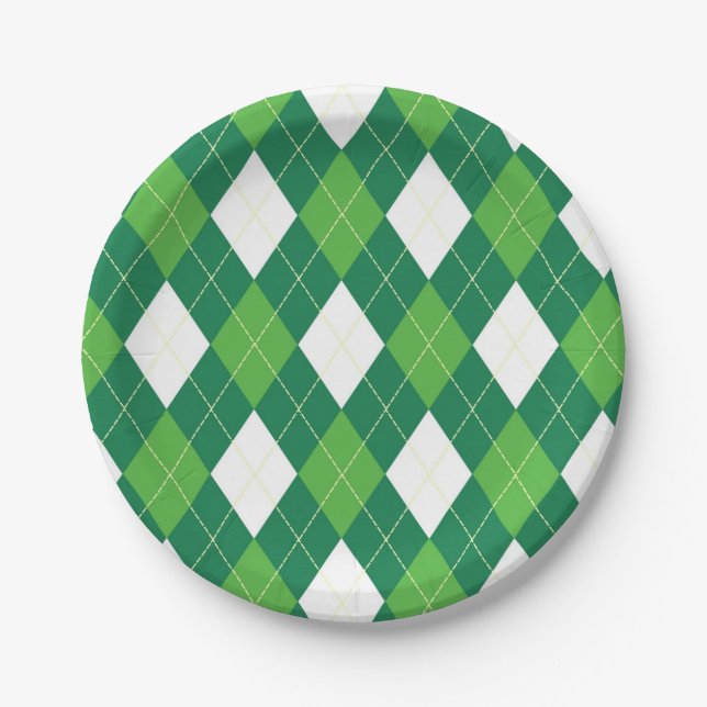 Plato De Papel Patrón argílico, verde y blanco (Anverso)