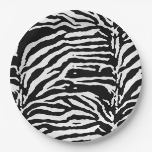 Plato De Papel Patrón artístico negro y blanco de camuflaje cebra