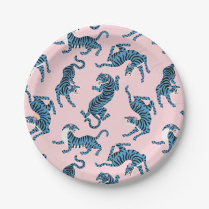 Plato De Papel Patrón asiático del tigre azul