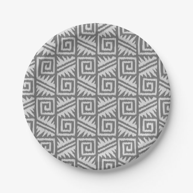 Plato De Papel Patrón Azteca Ikat - Tonos de Gris (Anverso)