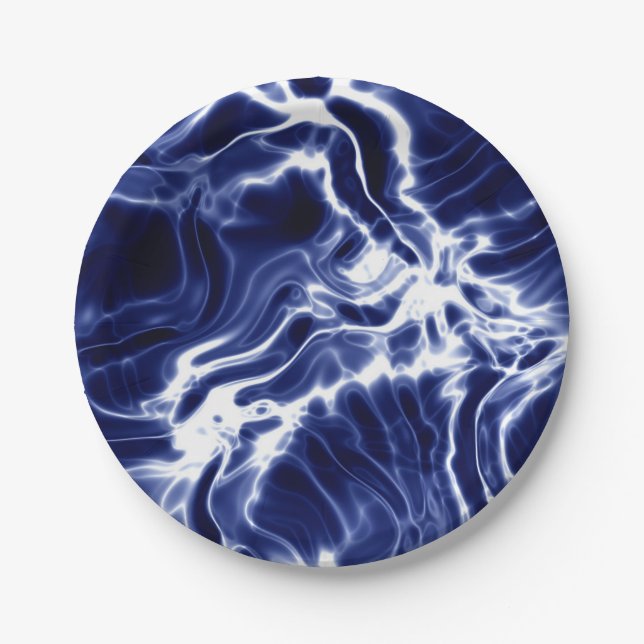 Plato De Papel Patrón azul arremolinado  (Anverso)