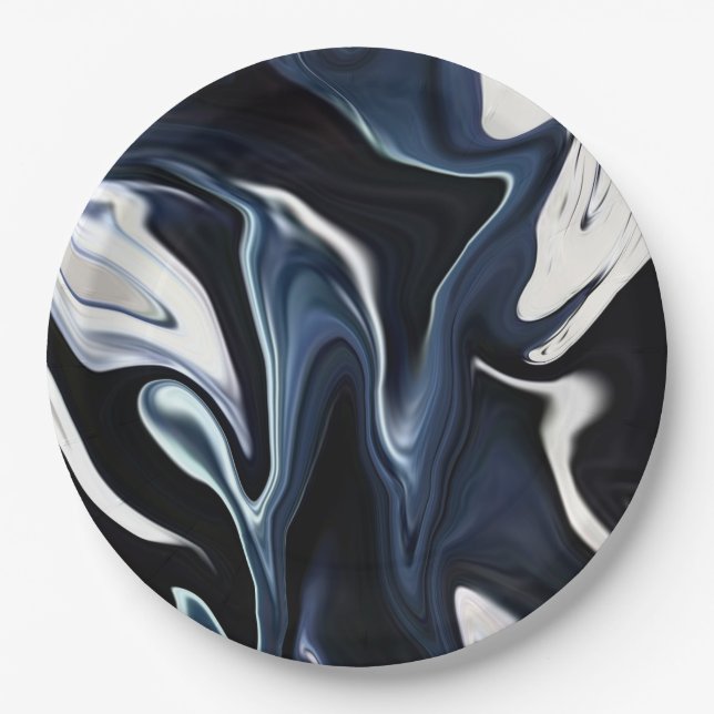 Plato De Papel Patrón azul borroso (Anverso)