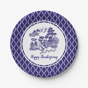 Plato De Papel Patrón azul comodín del texto