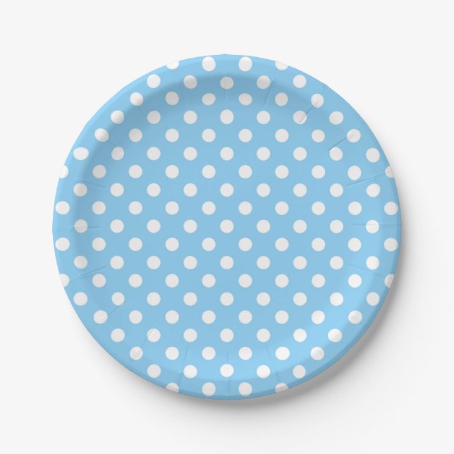 Plato De Papel patrón azul con puntos de polka blanco (Anverso)