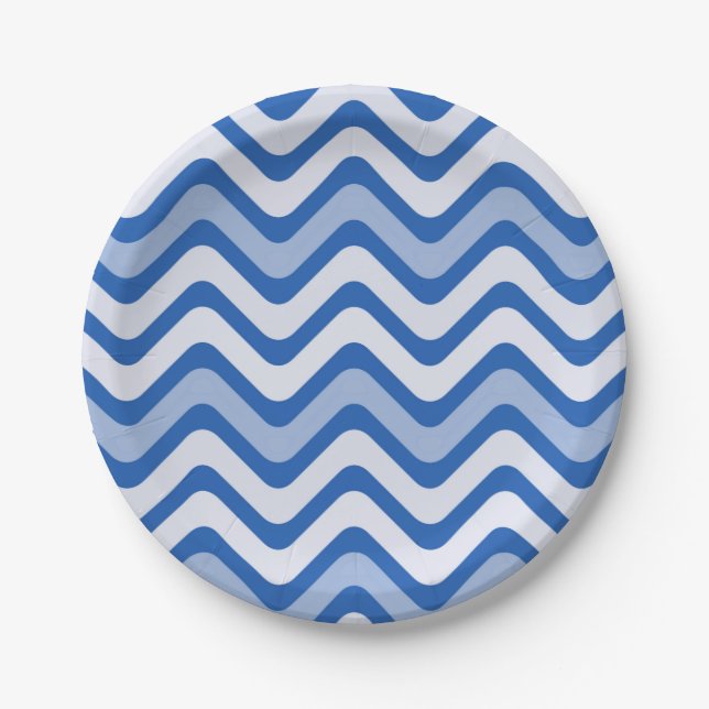 Plato De Papel Patrón azul ondulado (Anverso)