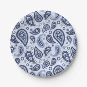 Plato De Papel Patrón azul paisley