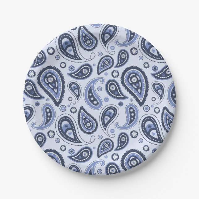 Plato De Papel Patrón azul paisley (Anverso)