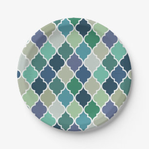 Plato De Papel Patrón azul, verde y turquesa de quatrefol
