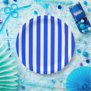 Plato De Papel Patrón azul y blanco de rayas verticales