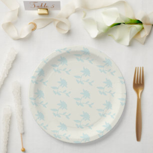 Plato De Papel Patrón Azul Y Crema De Luz Floral Vintage