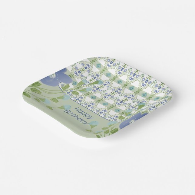 Plato De Papel Patrón Azul Y Floral (Angular)