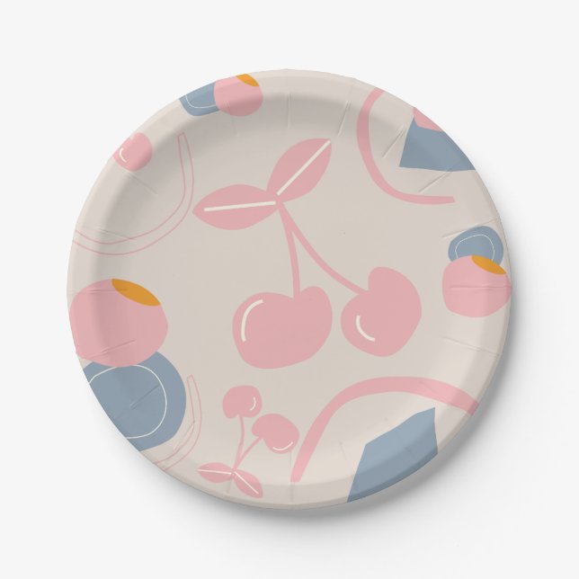 PLATO DE PAPEL PATRON BEIGE CEREZA (Anverso)