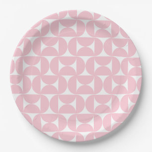 Plato De Papel Patrón Blanco Y Rosa Del Bebé Moderno De Mediados