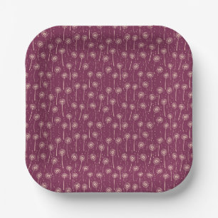 Plato De Papel Patrón bohemio de dientes de león rosa magenta