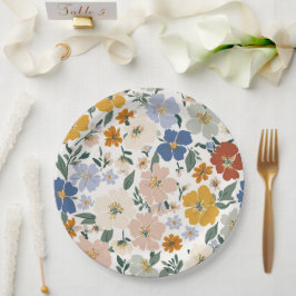 Plato De Papel Patrón Boho de Pradera de Flores Silvestres