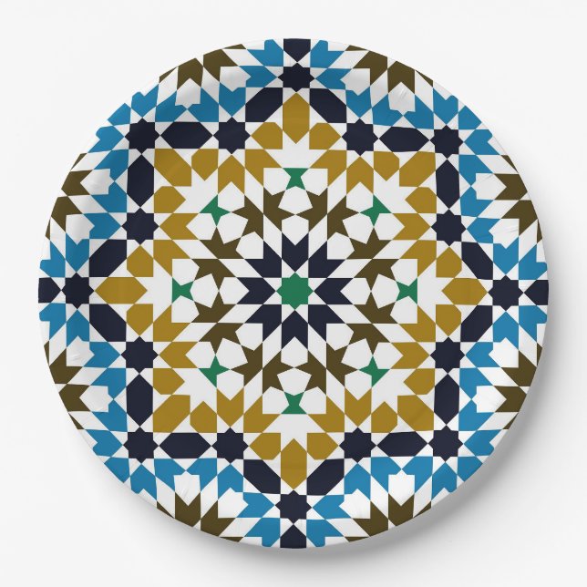 Plato De Papel Patrón boho geométrico tradicional mosaico marroqu (Anverso)