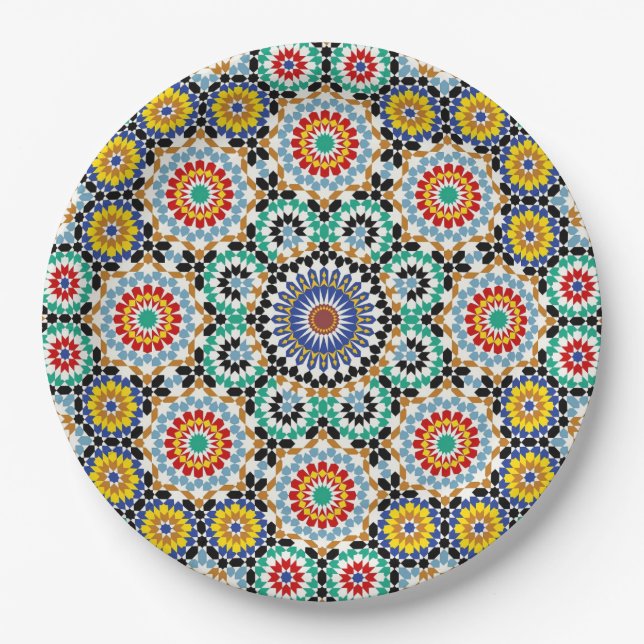 Plato De Papel Patrón boho tradicional mosaico marroquí (Anverso)