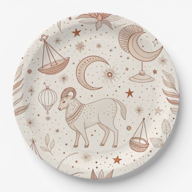 Plato De Papel Patrón Botánico Celestial (1) (Anverso)