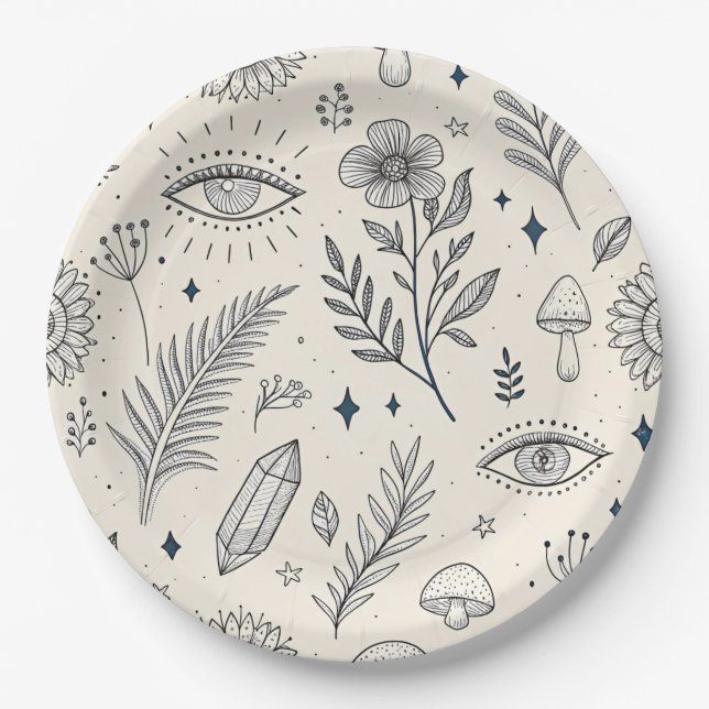 Plato De Papel Patrón Botánico Celestial (4) (Anverso)