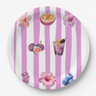 Plato De Papel Patrón Botánico de Acuarela de Lavanda