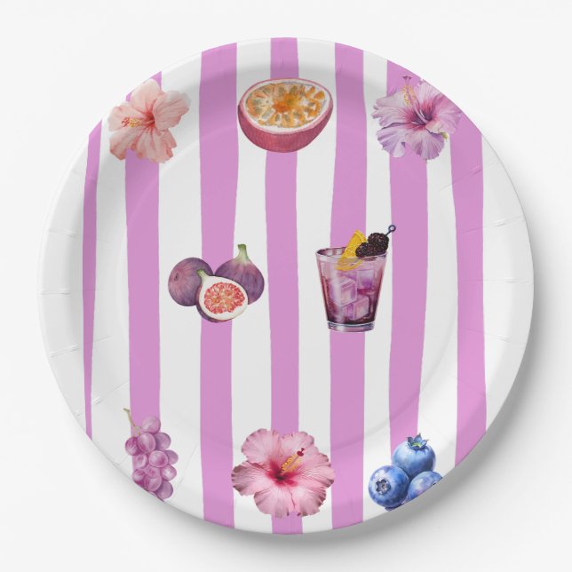 Plato De Papel Patrón Botánico de Acuarela de Lavanda (Anverso)