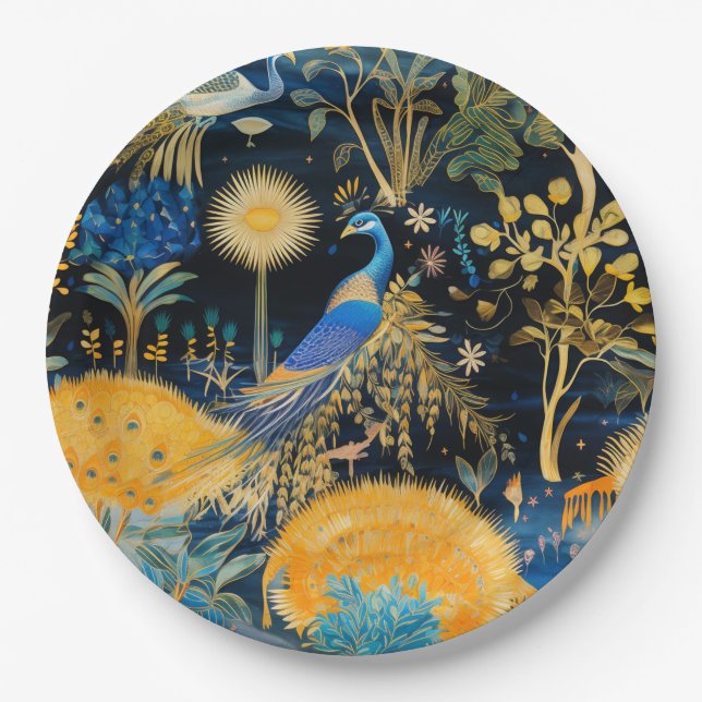 Plato De Papel Patrón Botánico de Aves Exóticas Chinoiserie (10) (Anverso)