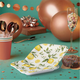 Plato De Papel Patrón Botánico de Flor de Limón Acuarela Sqr