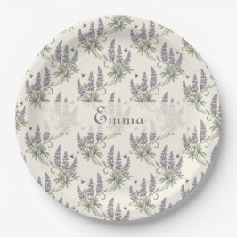 Plato De Papel Patrón Botánico Vintage Elegante de Lupino y Abeja