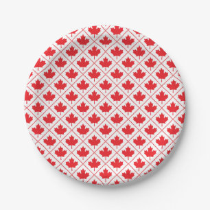 Plato De Papel Patrón canadiense de hoja de arce rojo y diamante