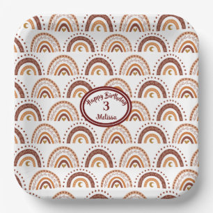 Plato De Papel Patrón caprichoso del arcoiris de Cuadros Marrones