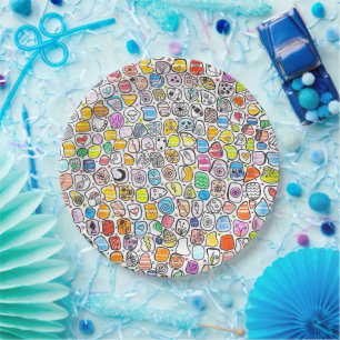 Plato De Papel Patrón caprichoso dibujado a mano lleno de color